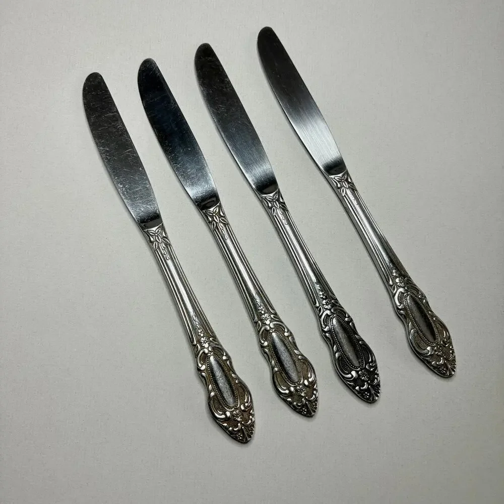 United Silver Co Artistic Rose Modern Hollow Knife Stainless 4pcs Pierced
